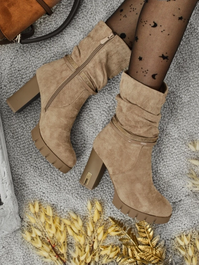 Ženski eko semiš gležnarji s peto BrambleDusk