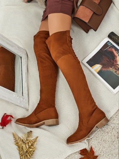 Ženski škornji čez koleno iz eko semiša Denvoria