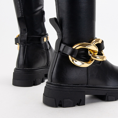 Čierne dámske čižmy nad kolená na plochom podpätku Mirumi-Topánky