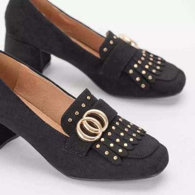 OUTLET Čierne lodičky na stĺpiku s ozdobným zvrškom Nell-shoes