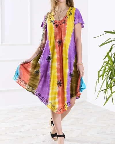 Žlto-fialový dámsky plážový prehoz so záplatami - Oblečenie