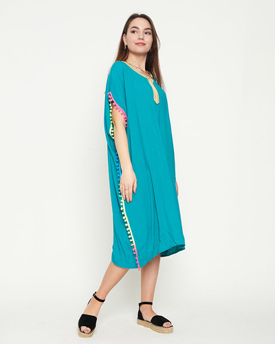 Dámska zelená letná plážová tunika s brmbolcami - Oblečenie