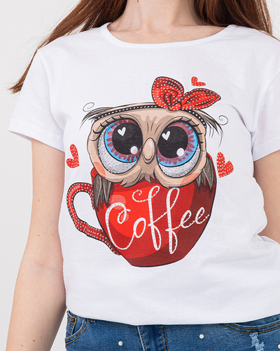 Dámske biele tričko so sovou - Oblečenie