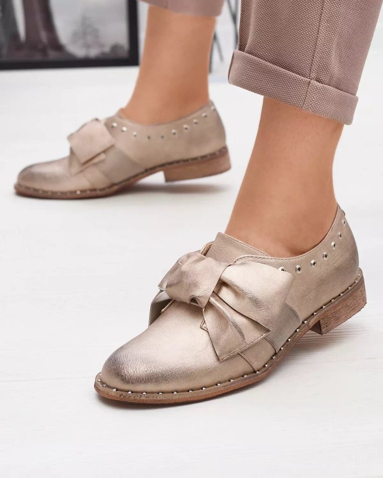 Zlaté dámske poltopánky s mašľou Entera - Obuv