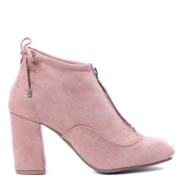 Różowe botki na słupku Gloria - Obuwie