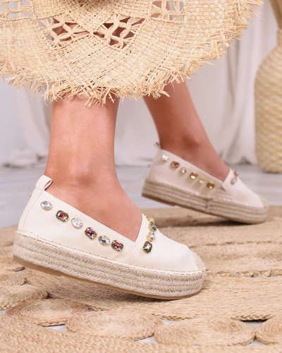 OUTLET Royalfashion Dámske espadrilky s kryštálmi v béžovej farbe Ziennie