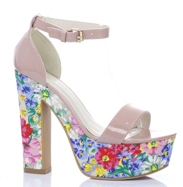 Ružové kvetované sandále na platforme Marie- Obuv