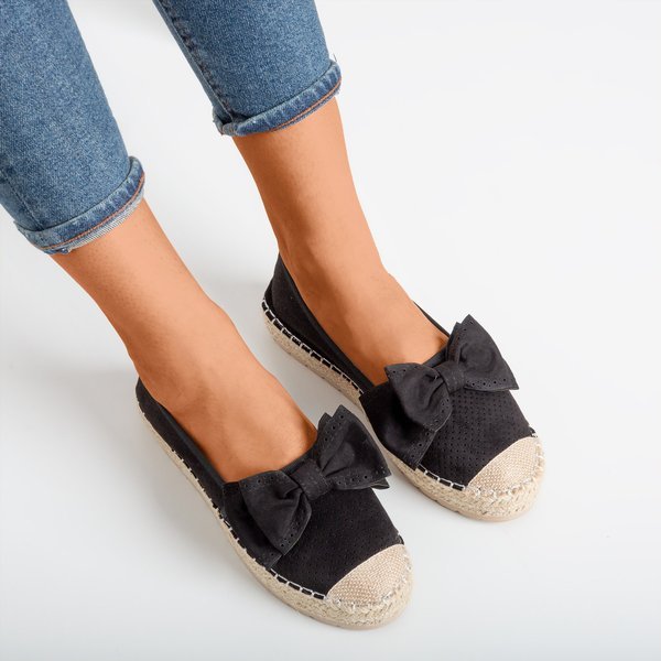 Černé prolamované espadrilles na platformě s lukem Mimilla - Obuv 1