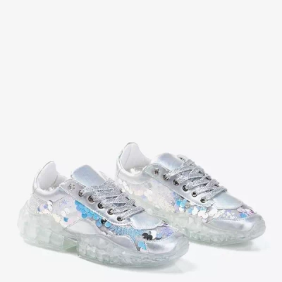 OUTLET Strieborná dámska športová obuv s flitrami Polja - Obuv