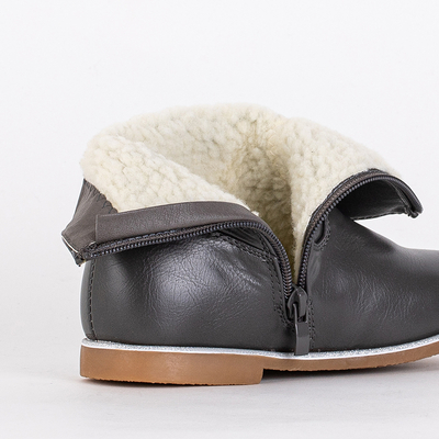 Šedé dievčenské čižmy s ozdobným zvrškom Noksimi- Topánky