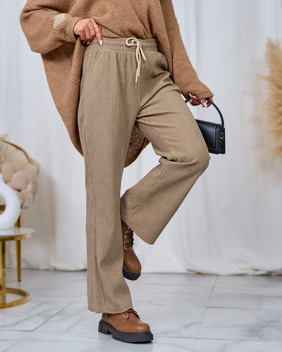 Royalfashion Dámske nohavice z manšestrovej látky v khaki farbe