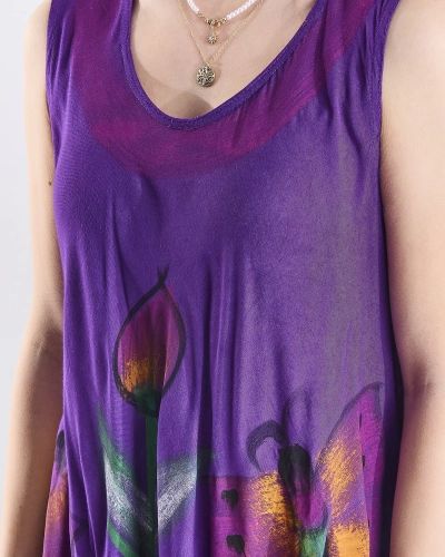 Fialové plážové šaty - sukňa s farebnou potlačou - Oblečenie