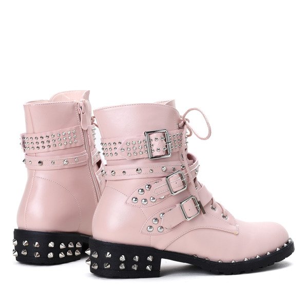 Różowe workery z ćwiekami Stephanie - Obuwie