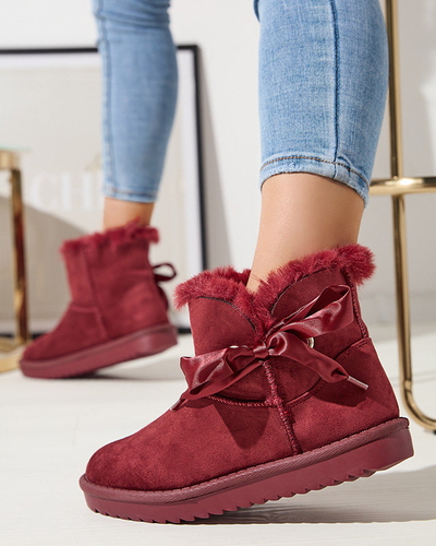 OUTLET Bordové dámske snehové čižmy s mašľou Rimms- Obuv