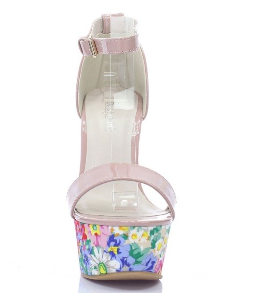 Ružové kvetované sandále na platforme Marie- Obuv