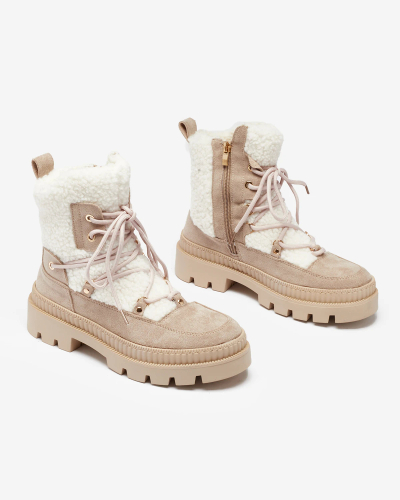 Royalfashion Svetlohnedé dámske trapperské čižmy s ovčou kožou Getatsa