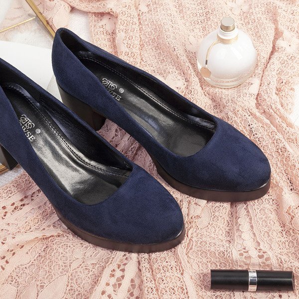 Granatowe czółenka na słupku Leonida - Obuwie