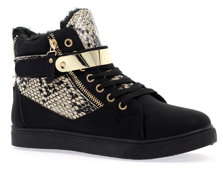 Czarne sneakersy ze złotą ozdobą - Obuwie