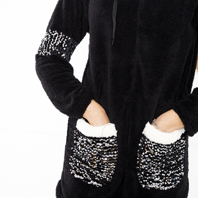 Dámska čierna plyšová mikina na zips - oblečenie