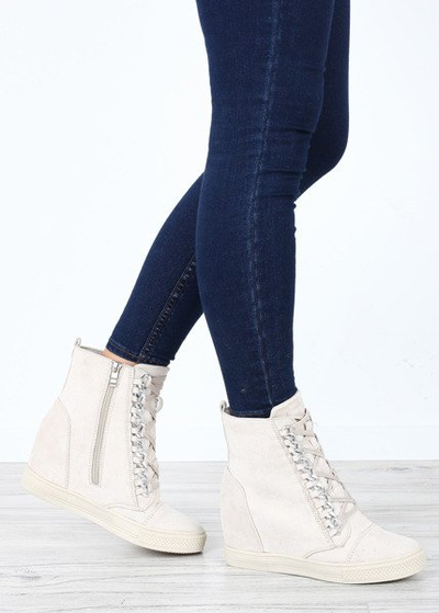 Beżowe sneakersy na krytym koturnie Savanetha - Obuwie