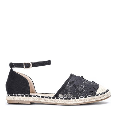Čierne espadrilky s čipkovanou výšivkou Eliza - Obuv