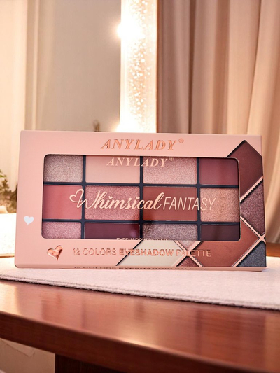 ANYLADY Paleta 12 očných tieňov s trblietavými a matnými finišmi Champagne Ruby Glamour