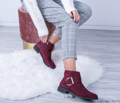 Bordowe sztyblety ze sprzączką Bianka- Obuwie