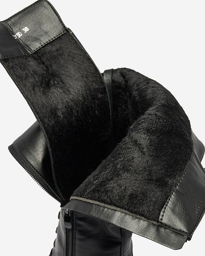 Royalfashion Dámske šnurovacie čižmy nad kolená v čiernej farbe Geiotta