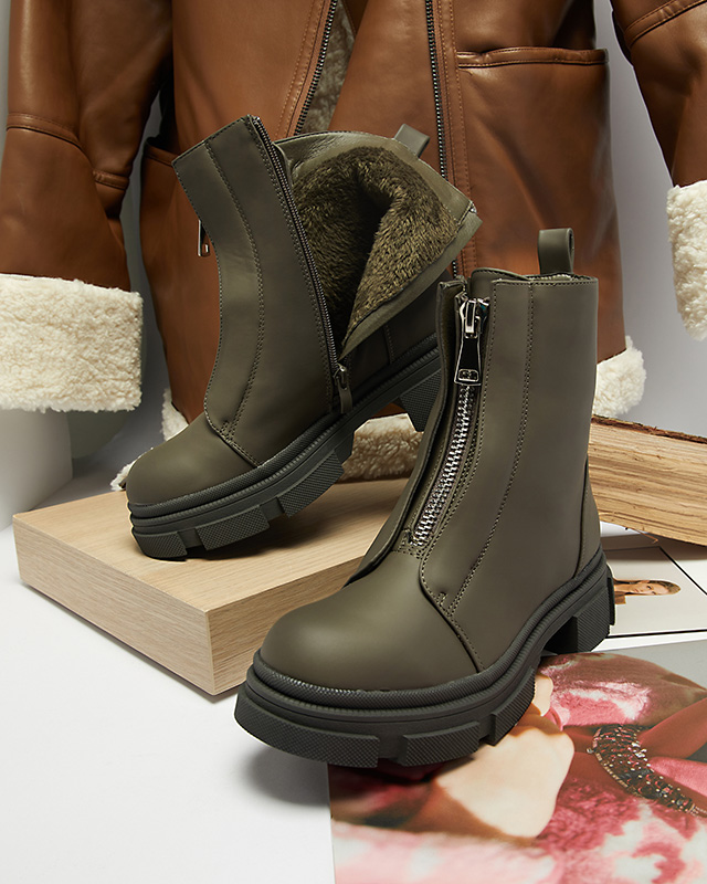 Dámske zateplené tmavozelené vysoké čižmy Slovys- Obuv