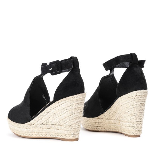 Czarne sandały na koturnie z cholewką Miribelo - Obuwie