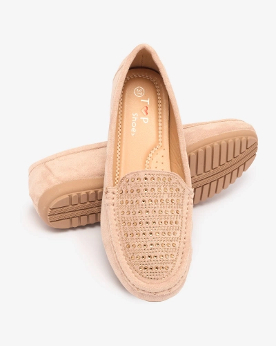 Béžové dámske mokasíny so zirkónmi Bretika - Obuv