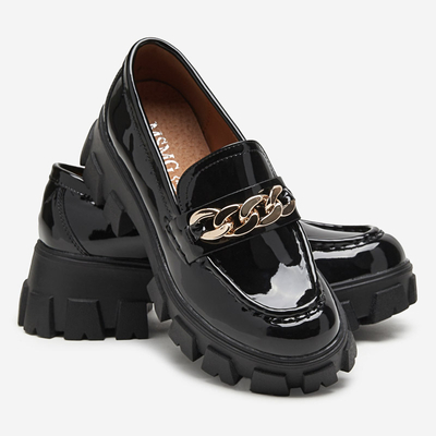Dámske čierne lakované slip on topánky s retiazkou Guinewra - Obuv