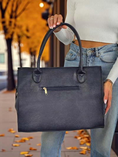 Ženska torba Eurydice Premium iz modrega ekološkega usnja 41x31 cm