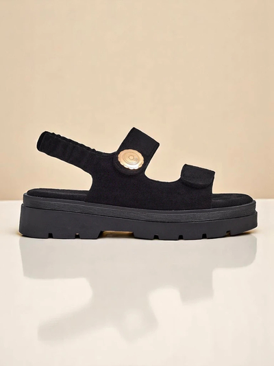 Ženski sandali Royalfashion Anthea Nero – črn semiš, platforma 5 cm