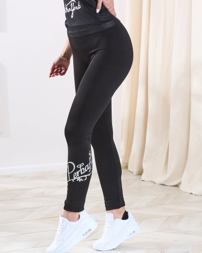 Čierny dámsky športový set so strieborným nápisom OEVIN- Oblečenie