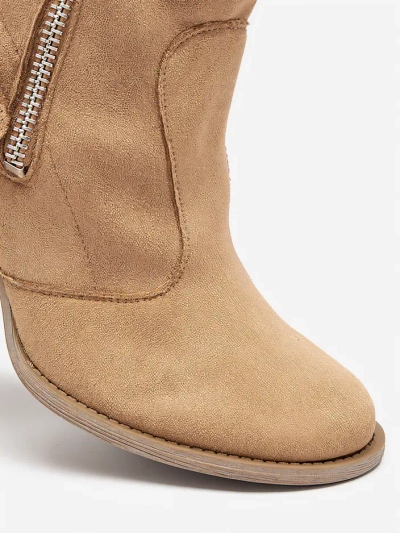 Svetlohnedé eko semišové dámske čižmy na stĺpiku Emrica - Footwear