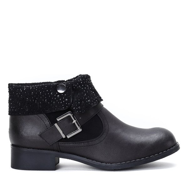 Czarno-brązowe botki z cyrkoniami Scarlett - Obuwie