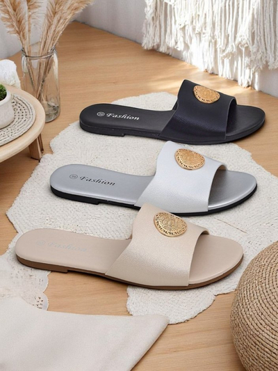 Royalfashion Ženski natikači z ravnim podplatom Golden Slip