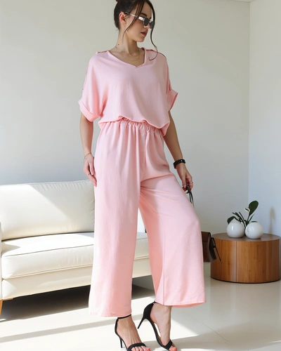 Royalfashion Dámsky casual set s krátkym rukávom a širokými nohavicami