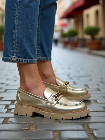 Royalfashion Dámske mokasíny pozlátené Goldlove