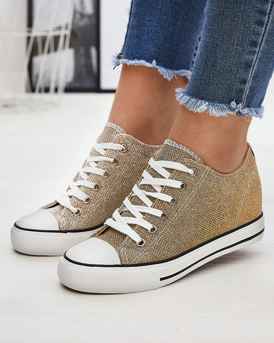 Zlaté dámske tenisky na skrytej kotve s lesklou niťou Seggat- Obuv