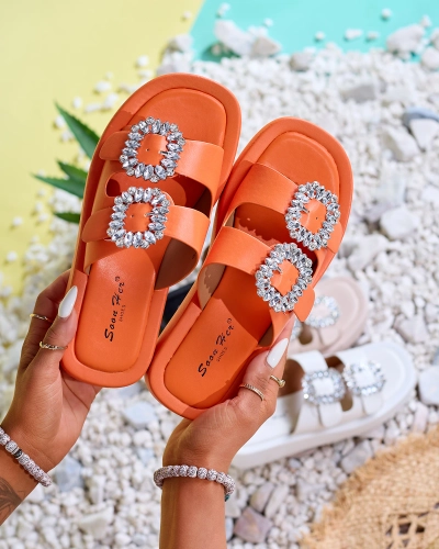 Oranžové dámske papuče s kryštálmi Azazel - Obuv