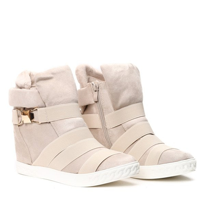 Beżowe sneakersy na krytym koturnie z ozdobnymi paskami Petiena - Obuwie