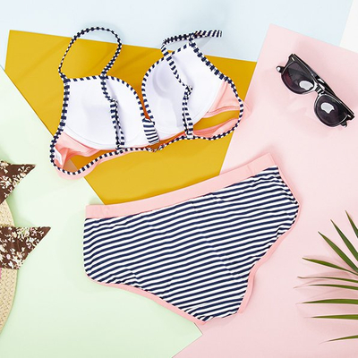 Ružové dámske dvojdielne pruhované plavky - Spodná bielizeň