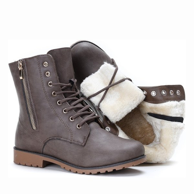 Brązowe ocieplane workery Mikayla - Obuwie