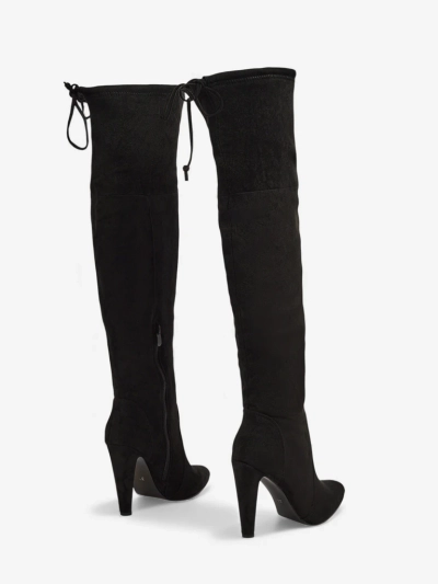 Ženski škornji nad koleno iz eko semiša s peto Eldirros