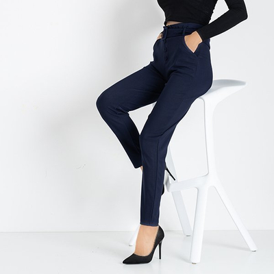 Tmavomodré dámske nohavice do vrecka s vysokým pásom - Nohavice