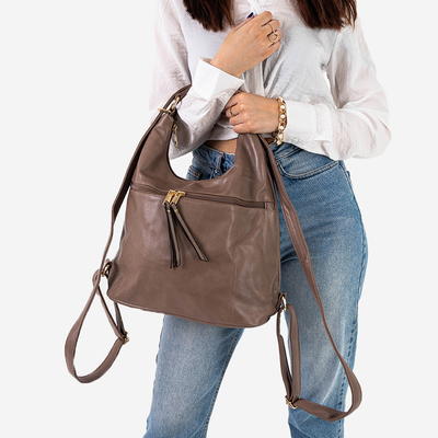 Hnedo sivá dámska kabelka - ruksak z eko kože - Doplnky