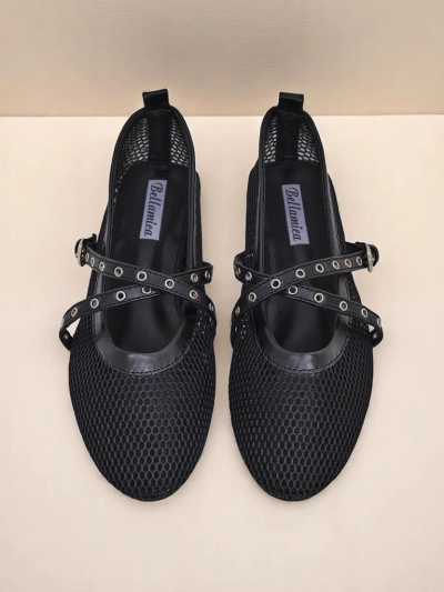 Balerinke Royalfashion Arethusa Nero iz mrežice s plosko peto