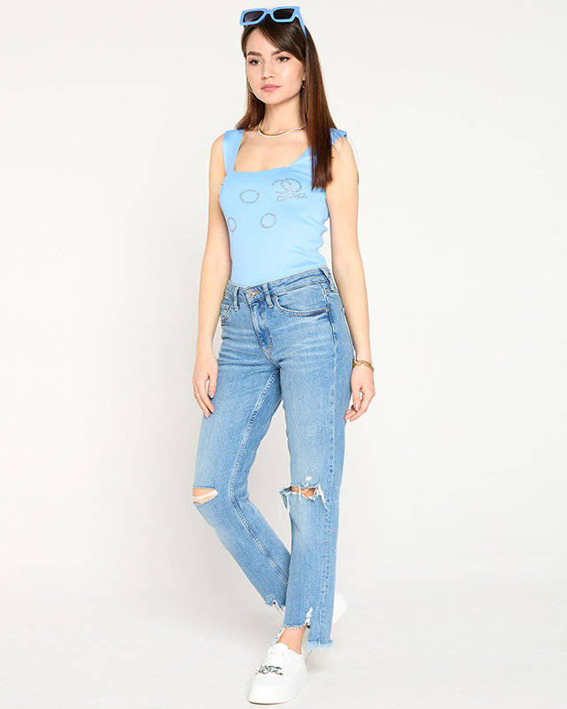 Dámsky svetlomodrý top so zlatými kubickými zirkónmi - Oblečenie